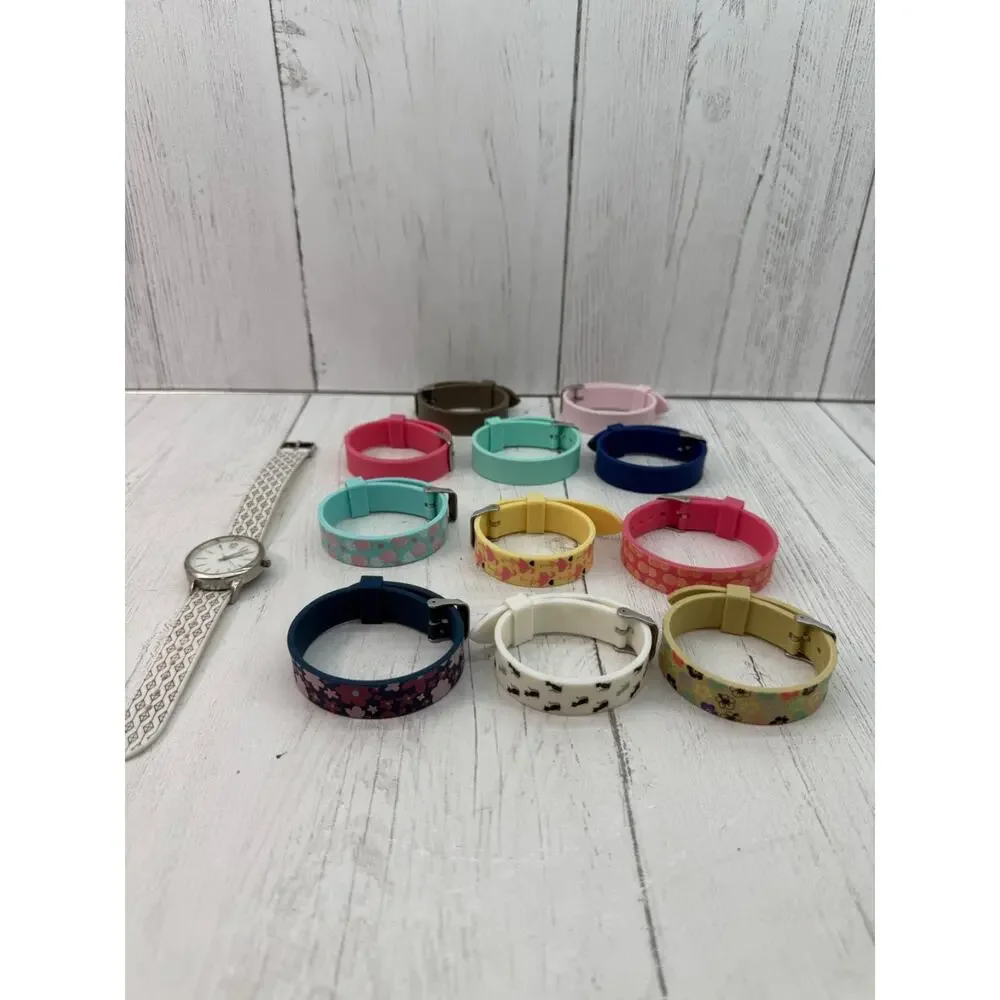 Watch 12 Interchangeable Silicone Rubber Bands NEW BATTERY Blue Pink Beach Cats